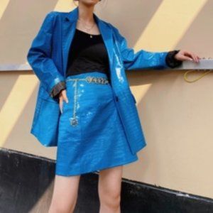 NWT BLUE VINTAGE VIBE RETRO LEATHER JACKET